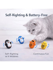 Set of 10 indoor cat rolling toys. Self-rolling cat toys that require no batteries. Lightweight plastic cat puzzle toys