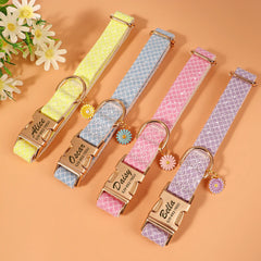 Custom Bling Nylon Dog Collar Free Engraved Puppy Dog ID Name Collars With Cute Flower Tag Accessory For Small Medium Dogs Cats