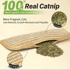 Catnip Pillow Chew Toy for Cats, Durable Teething & Dental Care Toy, Boredom Relief, Jute Scratching Board Cat Toy