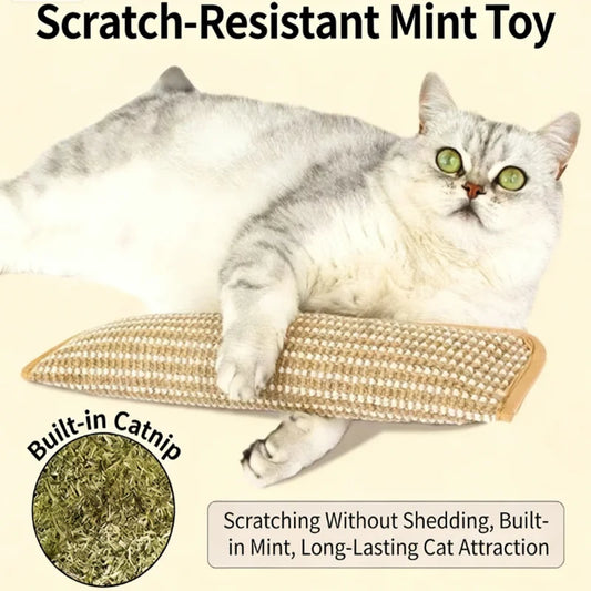 Catnip Pillow Chew Toy for Cats, Durable Teething & Dental Care Toy, Boredom Relief, Jute Scratching Board Cat Toy