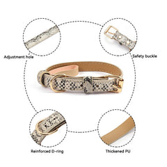 Adjustable metal buckle PU fabric dog/cat collar with snake/leopard pattern Suitable for small/medium-sized dogs