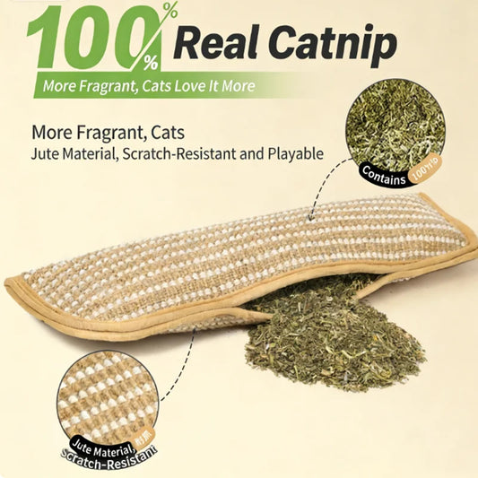 Catnip Pillow Chew Toy for Cats, Durable Teething & Dental Care Toy, Boredom Relief, Jute Scratching Board Cat Toy