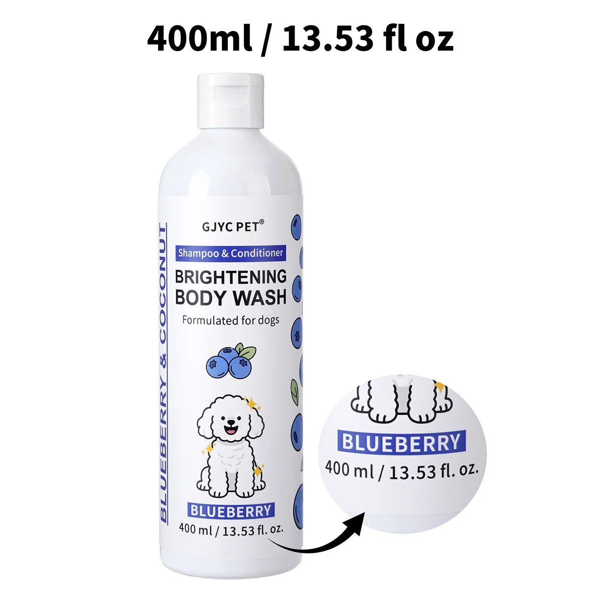 Professional Dog Whitening Shampoo Blueberry Brightening Formula Enhances Fur Shine Softness Pet Grooming Care