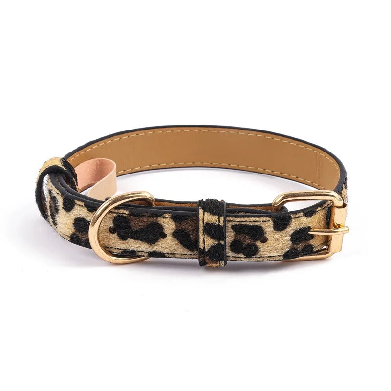 Adjustable metal buckle PU fabric dog/cat collar with snake/leopard pattern Suitable for small/medium-sized dogs