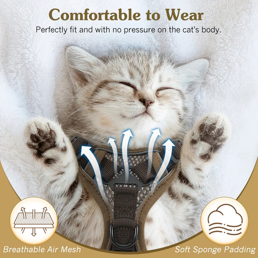VavoPaw Cat Harness and Leash Set for Walking Adjustable Kitten Vest Harness with Reflective Strip Breathable Mesh Cat Harness