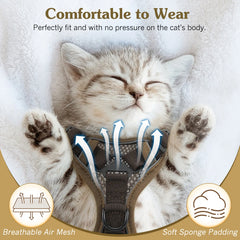 VavoPaw Cat Harness and Leash Set for Walking Adjustable Kitten Vest Harness with Reflective Strip Breathable Mesh Cat Harness