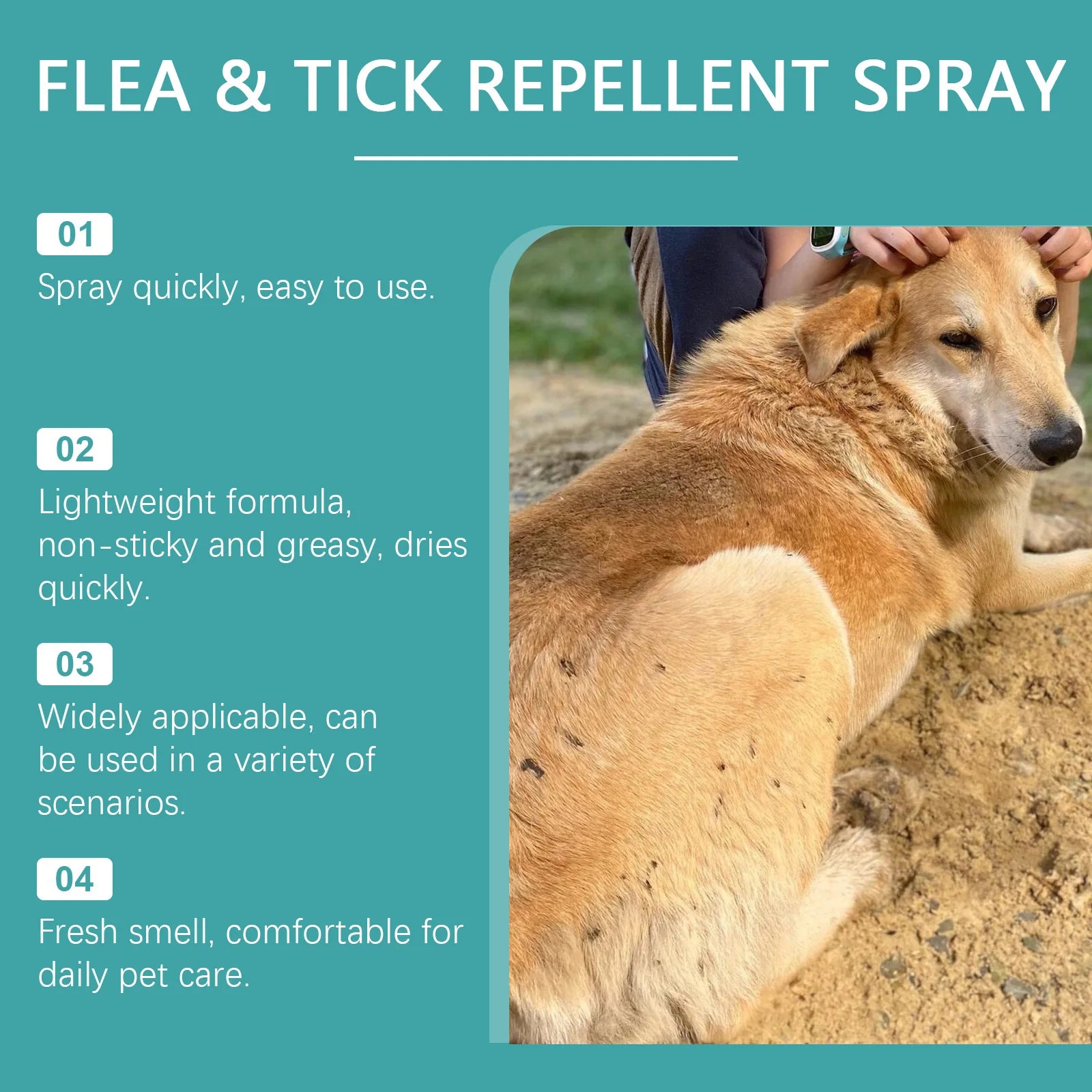 YEGBONG 50ML Pet Flea Control Spray for Dogs Cats Safe Daily Use Cleansing Repellent Anti External Veterinary Approved Formula