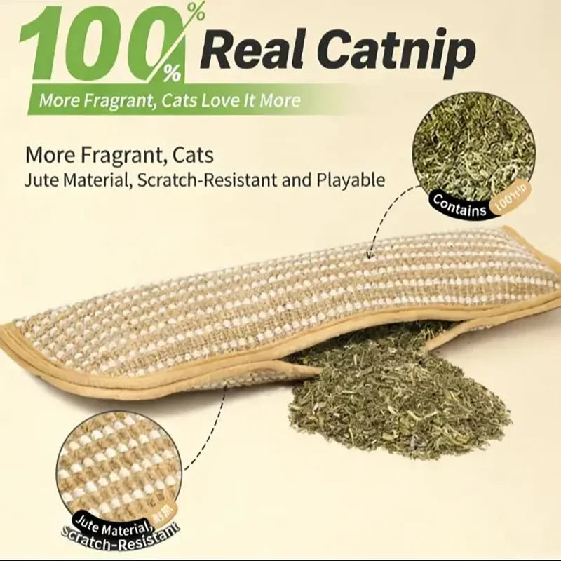 Catnip Pillow Chew Toy for Cats, Durable Teething & Dental Care Toy, Boredom Relief, Jute Scratching Board Cat Toy