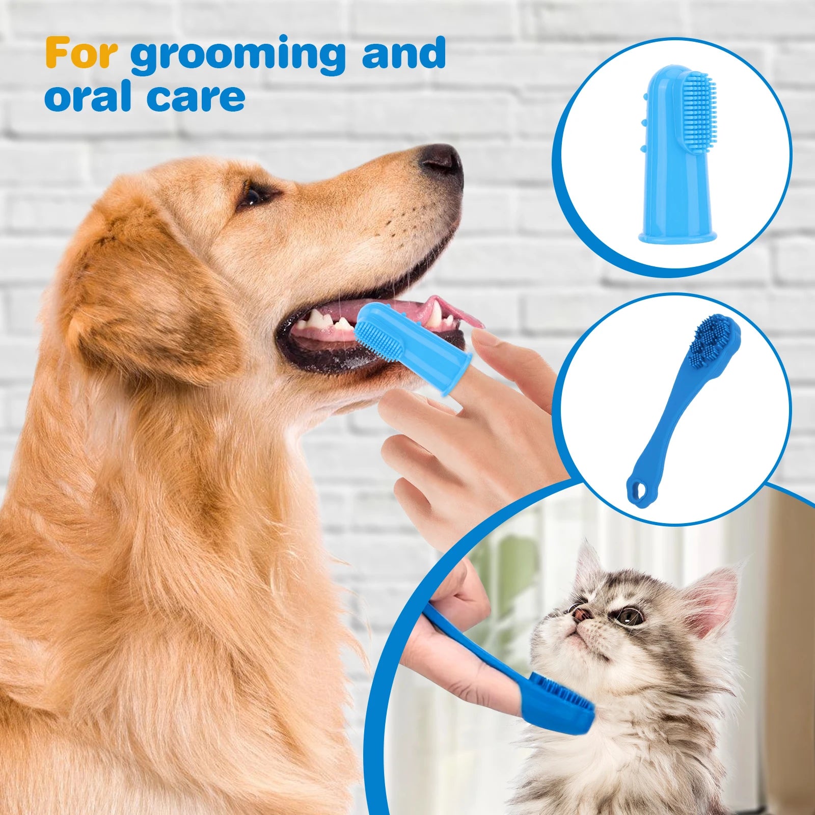 6PCS Pet Grooming Kit Silicone Dog Bath Brush Dog Toothbrush Finger Dog Bath Gloves Pet Grooming Gloves Dog Cat Bath Supplies