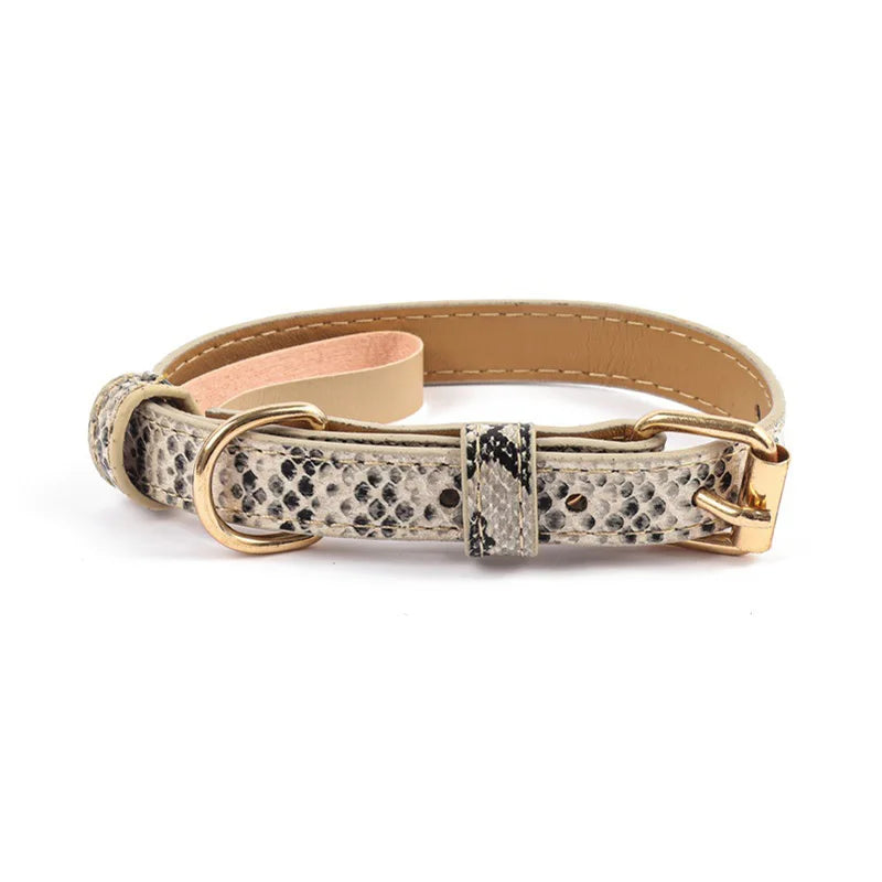 Adjustable metal buckle PU fabric dog/cat collar with snake/leopard pattern Suitable for small/medium-sized dogs