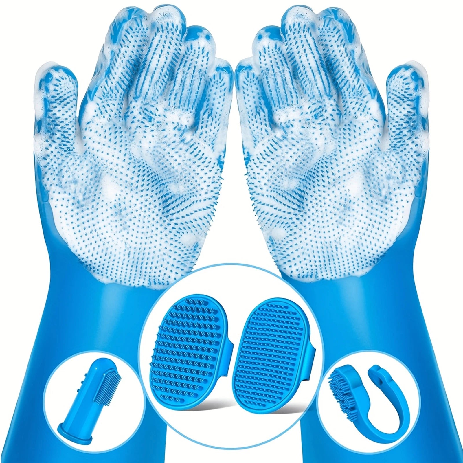 6PCS Pet Grooming Kit Silicone Dog Bath Brush Dog Toothbrush Finger Dog Bath Gloves Pet Grooming Gloves Dog Cat Bath Supplies