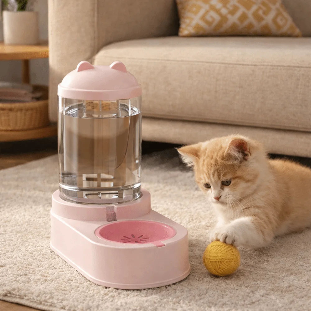 Large Capacity Cat Automatic Feeder Durable Cartoon Shape Pet Water Dispenser Anti Spill Plastic Pet Feeding Bowl