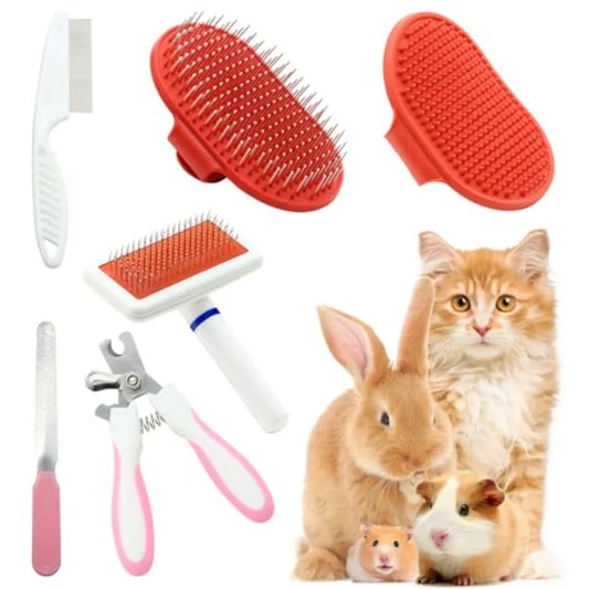 Cat Grooming Kit Set with Pet Shedding Slicker Brush Nail Clipper Trimmer Pet Massage Bath Glove Flea Comb for Bunny Puppy Kitt