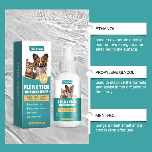 YEGBONG 50ML Pet Flea Control Spray for Dogs Cats Safe Daily Use Cleansing Repellent Anti External Veterinary Approved Formula