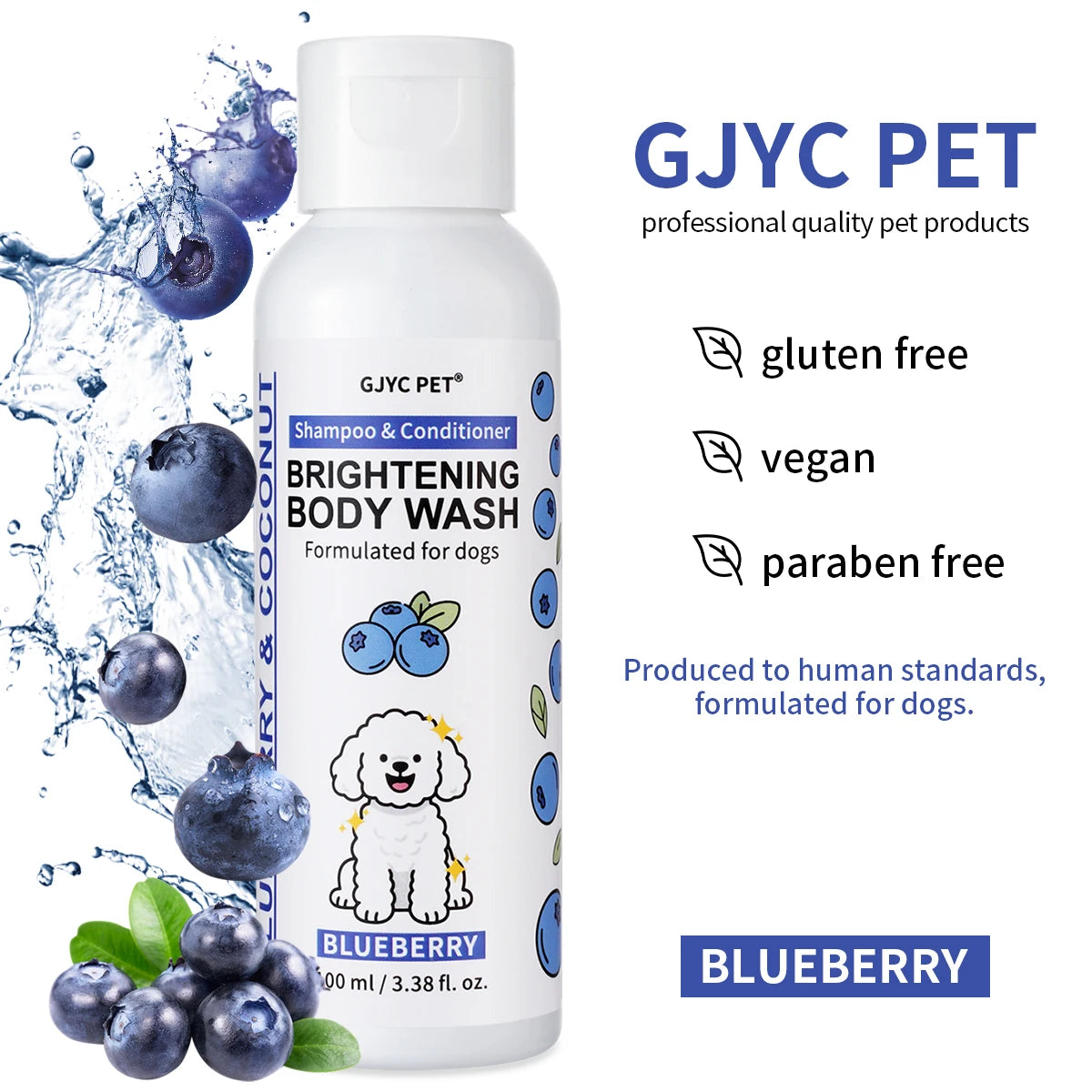 Professional Dog Whitening Shampoo Blueberry Brightening Formula Enhances Fur Shine Softness Pet Grooming Care