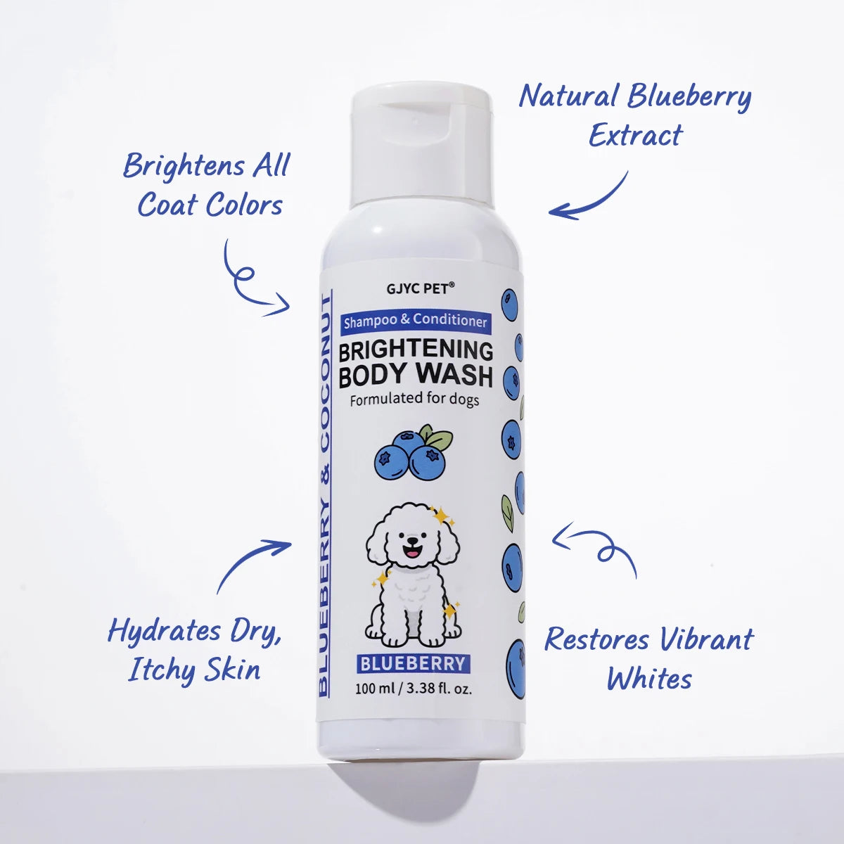 Professional Dog Whitening Shampoo Blueberry Brightening Formula Enhances Fur Shine Softness Pet Grooming Care