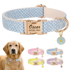 Custom Bling Nylon Dog Collar Free Engraved Puppy Dog ID Name Collars With Cute Flower Tag Accessory For Small Medium Dogs Cats